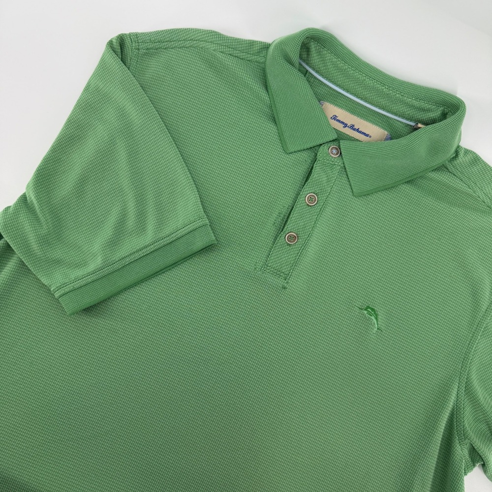 Tommy Bahama Polo Shirt Mens Large Green Short Sleeve Textured Modal Blend